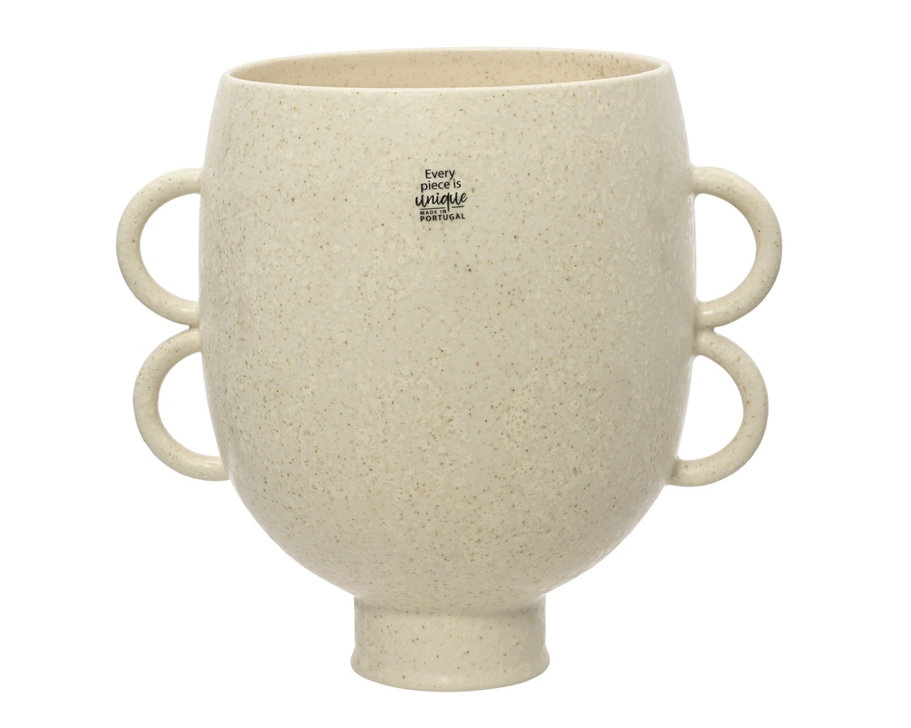  VASE EN FAIENCE - CRÈME - FAIT MAIN - W30.00-H28.00cm