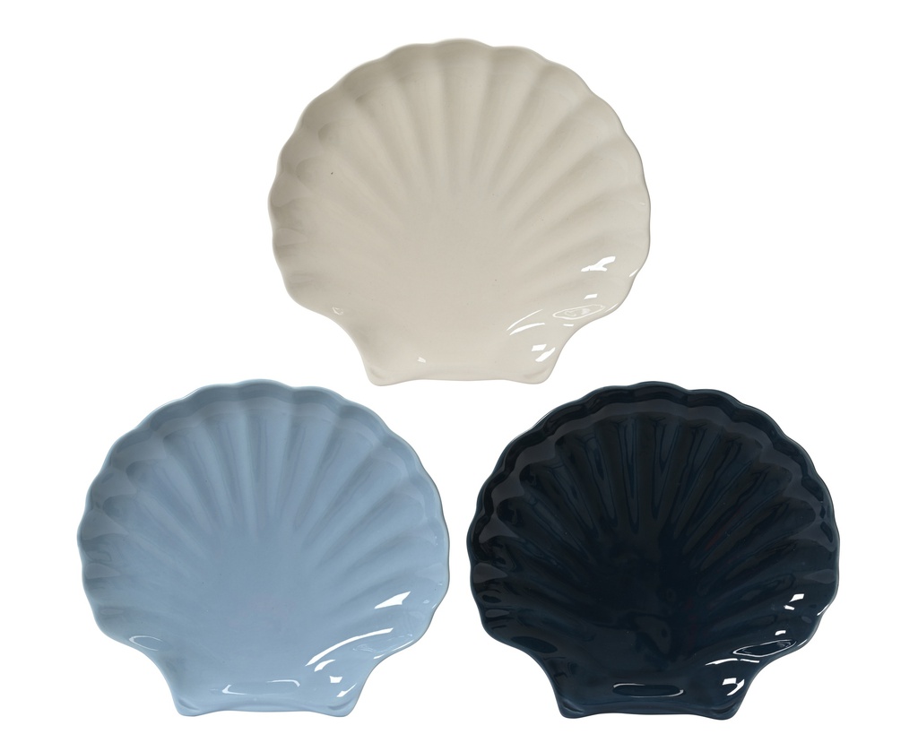 ASSIETTES EN PORCELAINE EN FORME DE COQUILLE - 3 COULEURES - PRIX À L'UNITÉ - L22.00-W20.00-H2.50cm