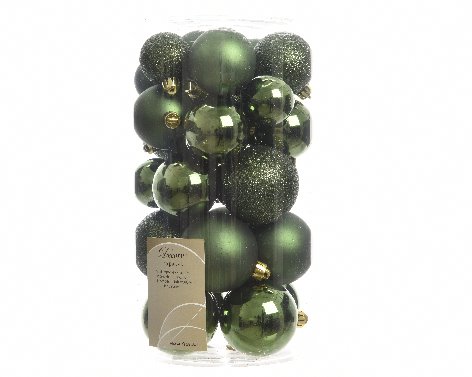 MIX DE BOLAS PLASTICO - BRILLO-MATE-PURPURINA - VERDE PINO - dia6.00cm