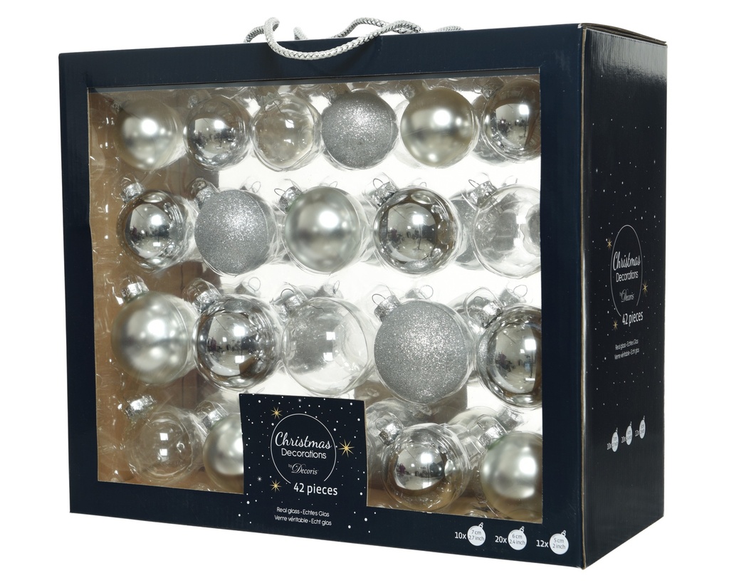 ***BAUBLES GLASS SILVER dia7.00cm