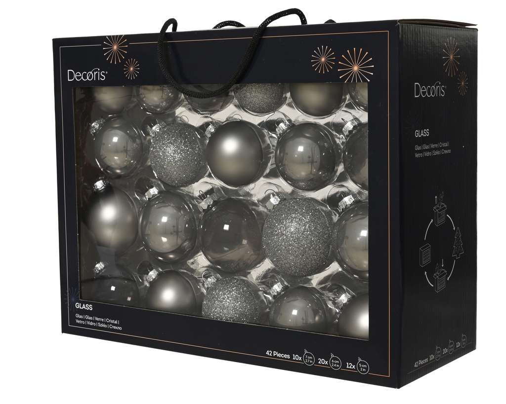 ***BAUBLES GLASS SOFT GREY dia7.00cm