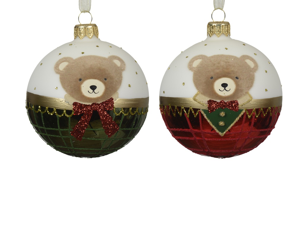 ***BAUBLE GLASS CLASSIC BEAR ASSORTED dia8.00cm