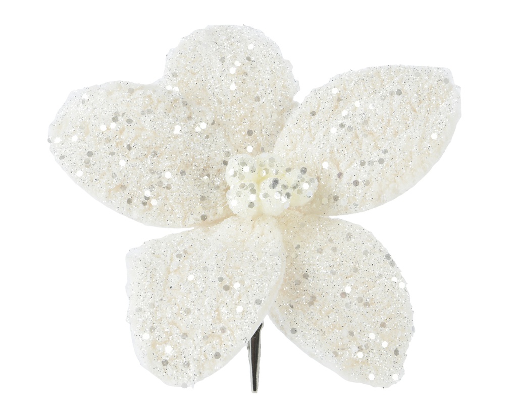 POINSETTIA ARTIFICIELLE AVEC UNE ATTACHE - CRÈME - dia18.00-H6.00cm