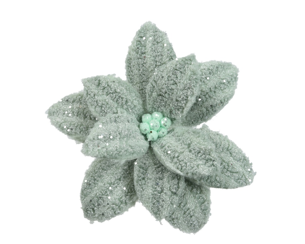 ***POINSETTIA FAUX FUR SAGE GREEN dia28.00-H10.00cm