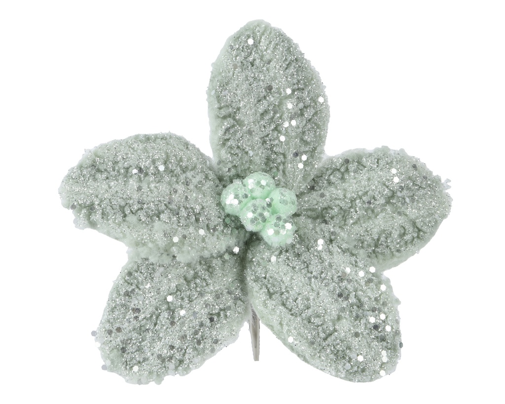 ***POINSETTIA FAUX FUR SAGE GREEN dia18.00-H6.00cm