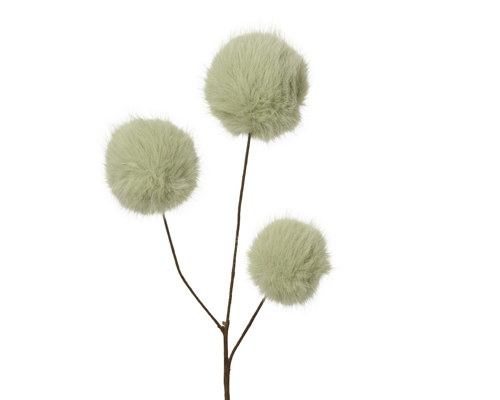 RAMA CON TRES POMPONES EN VERDE SUAVE - PRECIOSO - L12.00-W12.00-H70.00cm