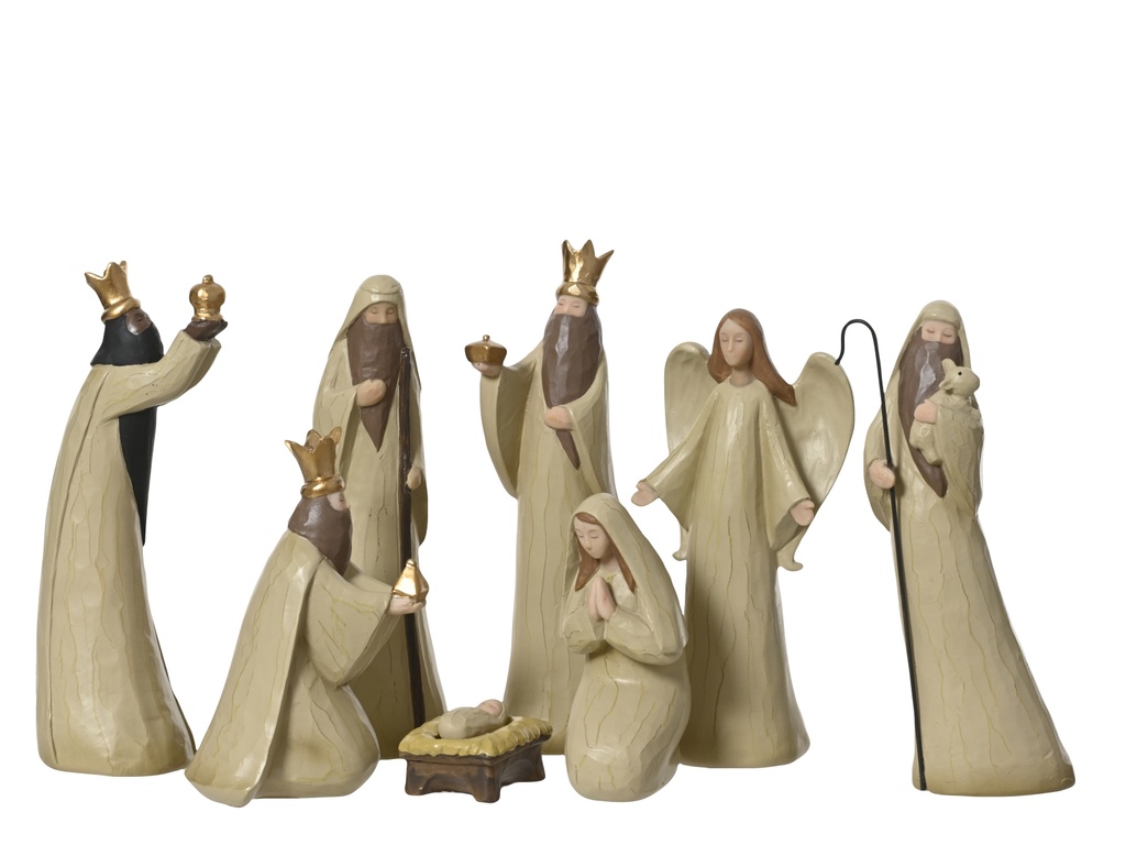 ***NATIVITY SET POLYRESIN CREAM/COLOUR(S) L5.60-W8.20-H20.00cm