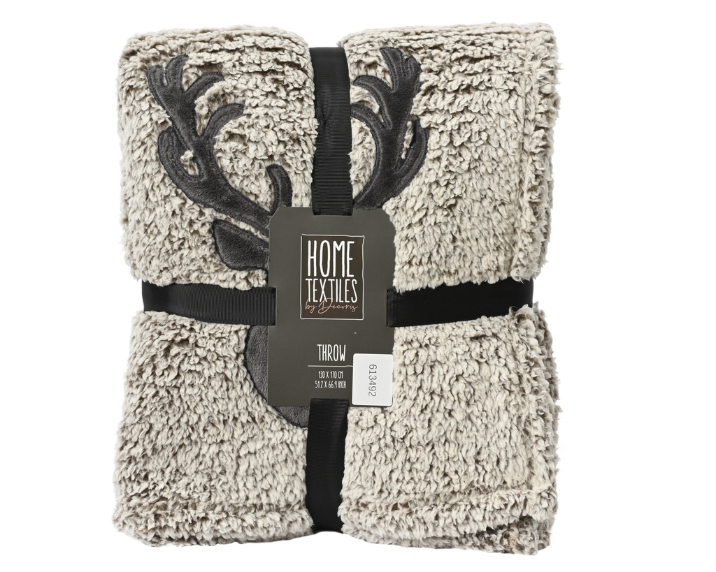 MANTA PELO CREMA/GRIS CON CIERVO -  L130.00-W170.00-H1.00cm