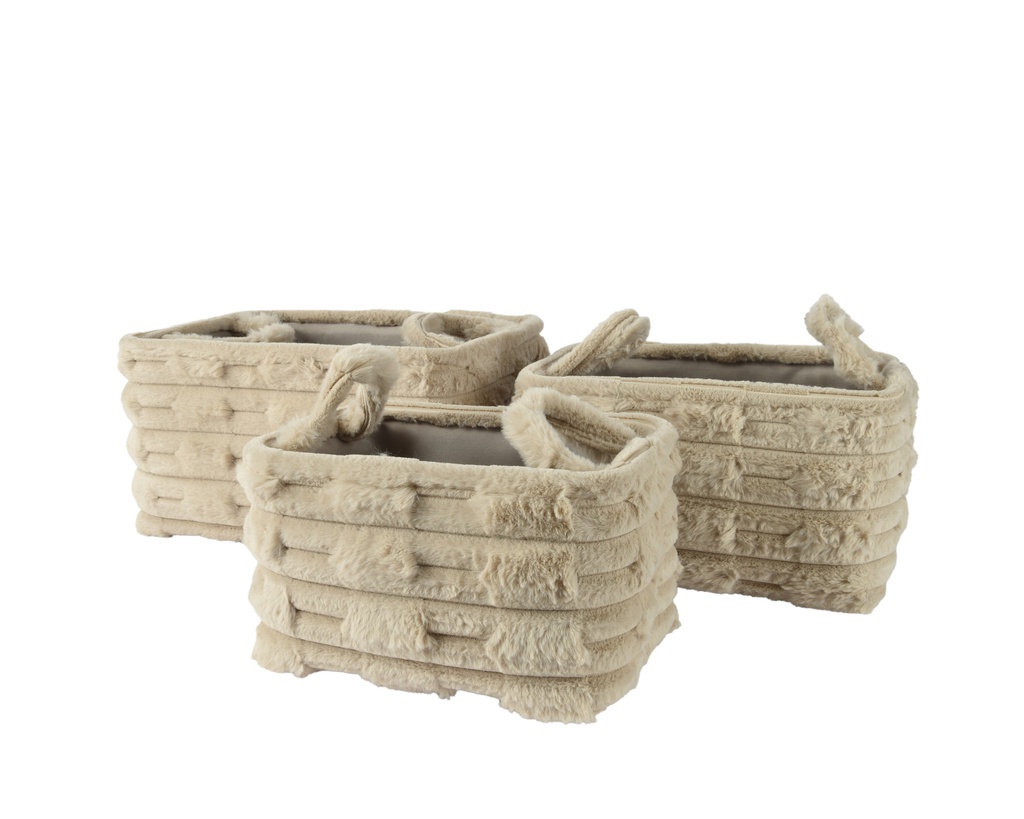 PANIERS RECTANGULAIRES - COULEUR CREME - SET DE 3 - L30.00-W40.00-H22.00cm  L25.00-W35.00-H20.00cm  L20.00-W30.00-H18.00cm