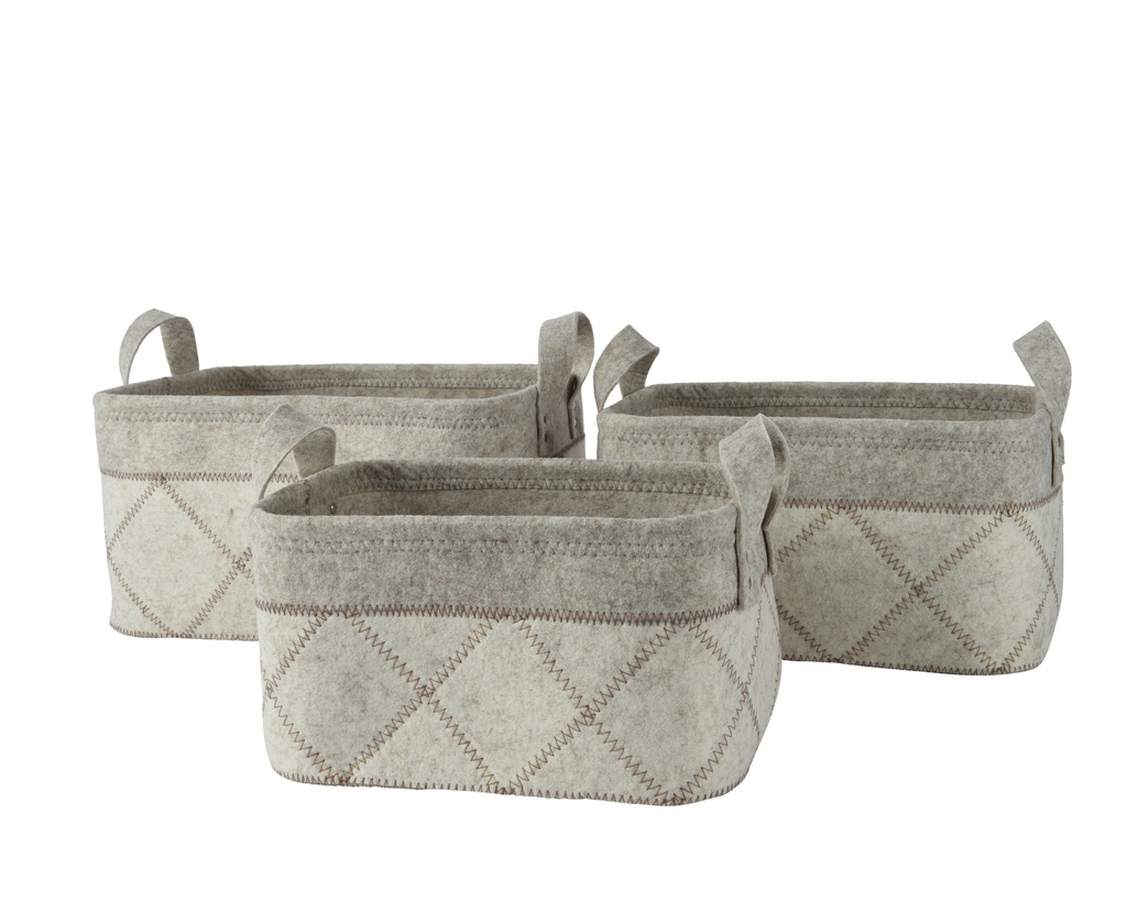 PANIERS EN FEUTRE - SET DE 3 - BLANC -L30.00-W40.00-H23.00cm  L26.00-W36.00-H20.00cm  L23.00-W32.00-H18.00cm