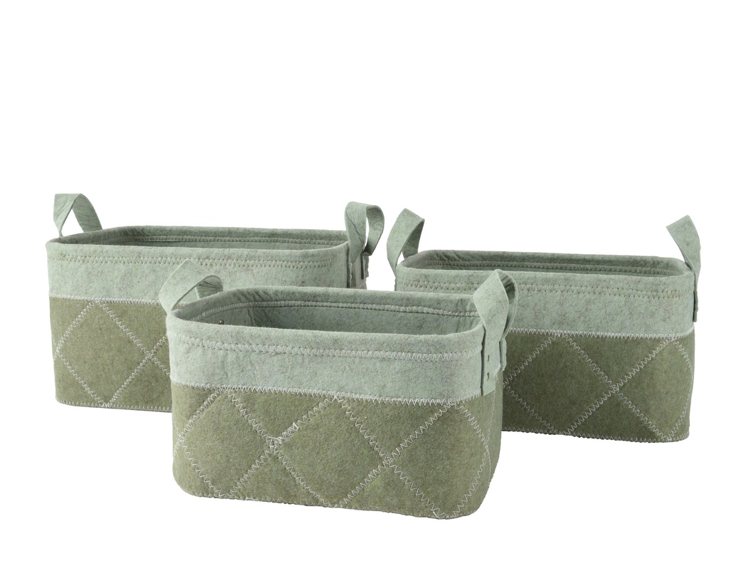 ***BASKET FELT GREEN L30.00-W40.00-H23.00cm  L26.00-W36.00-H20.00cm  L23.00-W32.00-H18.00cm