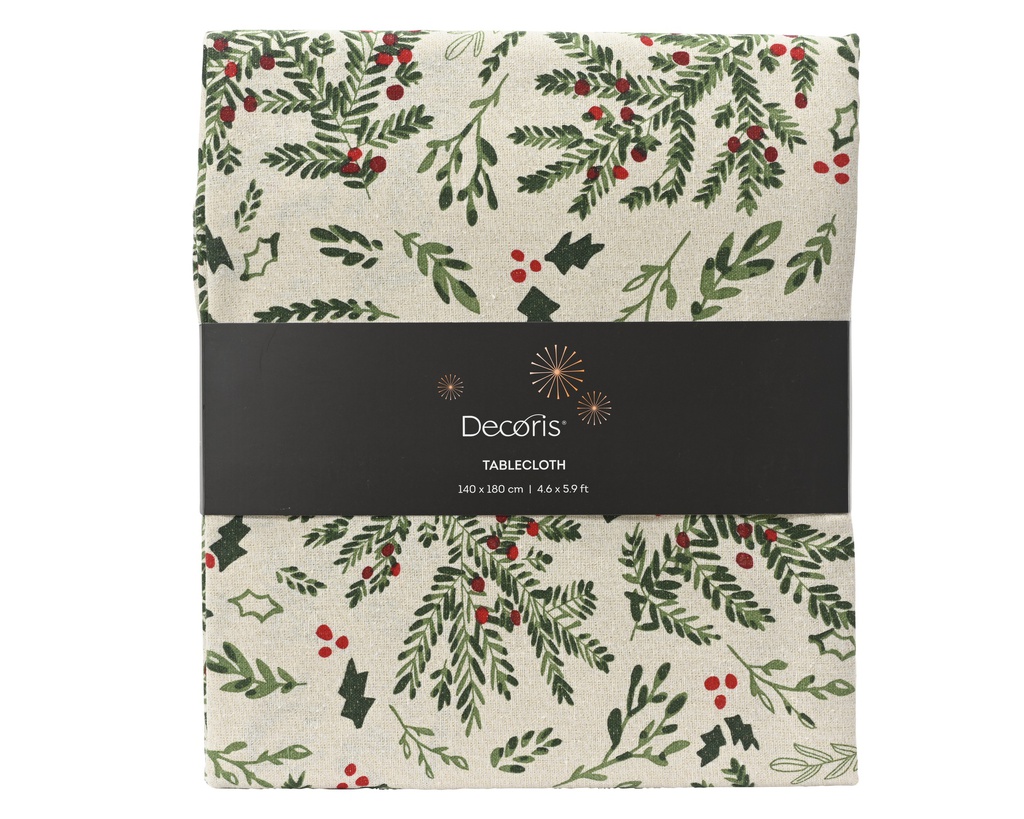 ***TABLECLOTH COTTON WHITE/GREEN L180.00-W140.00-H0.10cm