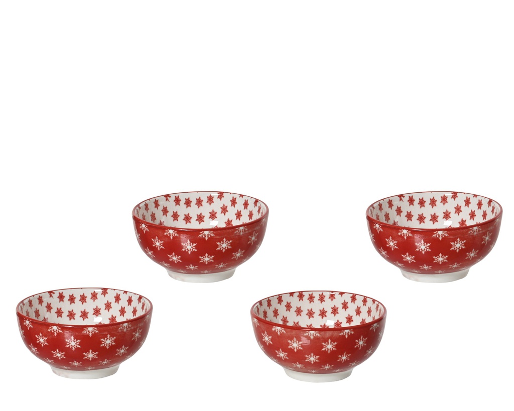 ***BOWL STONEWARE RED AND WHITE dia14.00-H7.00cm