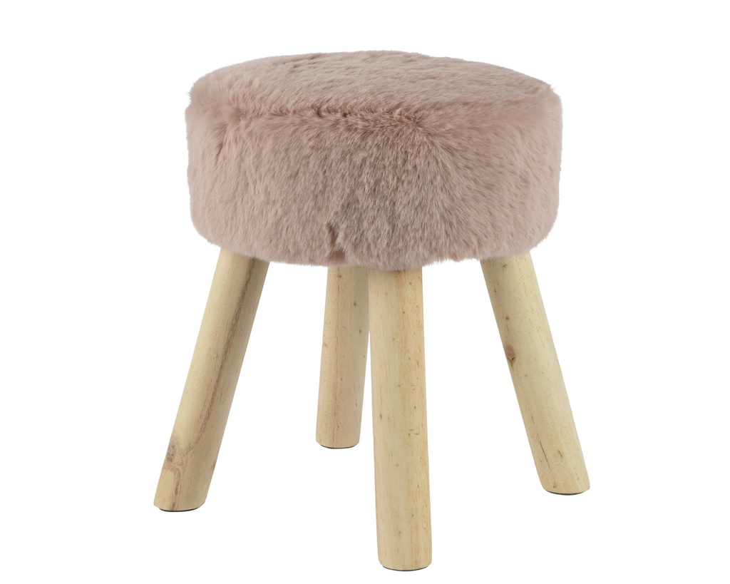 ***STOOL FAUX FUR PEACH dia30.00-H38.00cm