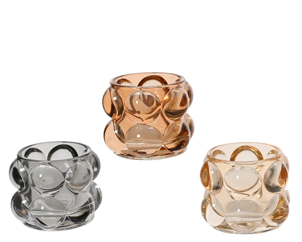 ***TEALIGHTHOLDER GLASS ASSORTED dia8.20-H6.50cm