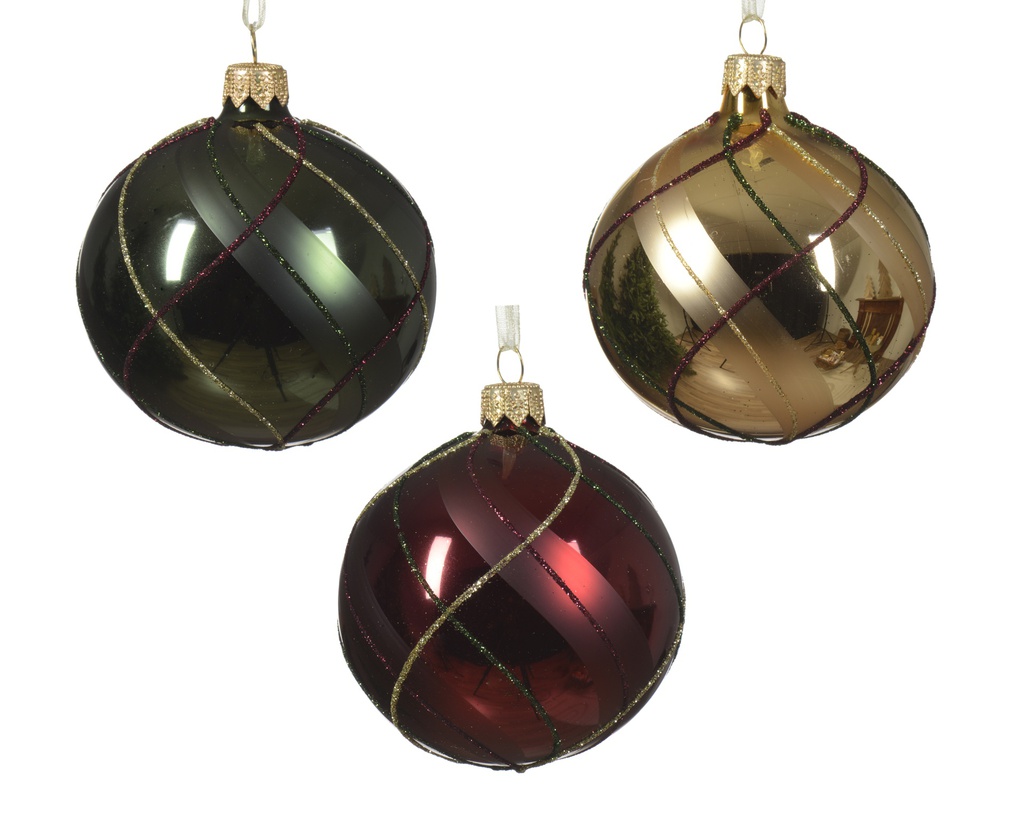 ***BAUBLES GLASS CHECK ASSORTED dia8.00cm