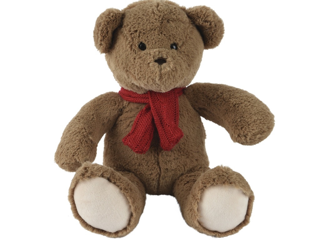OURS EN PELUCHE MARRON AVEC UN NOEUD ROUGE- L48.00- l 35.00-H48.00cm