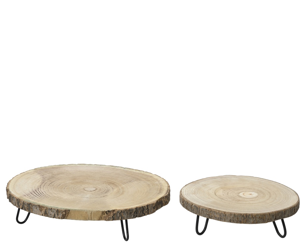 BANDEJA DECORATIVA MAD PAULONIA Y META SOBRE PATA - NATURAL - SET DE DOS - dia34.00-H7.50cm  dia25.00-H7.50cm