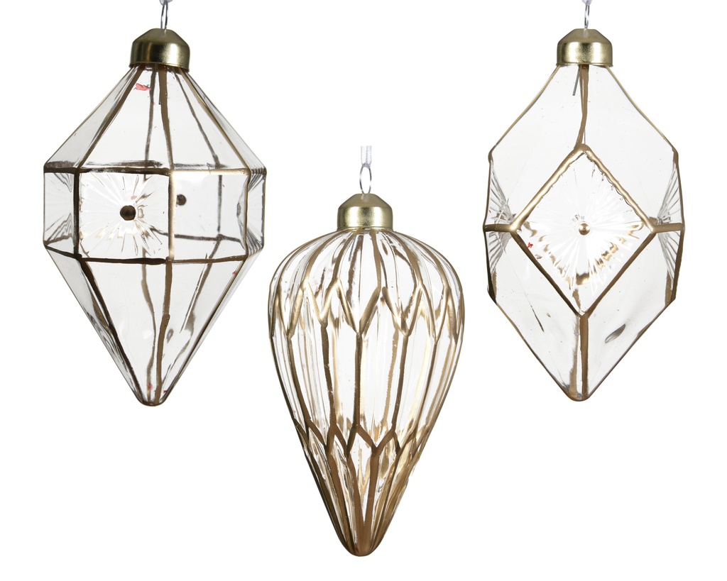 ***ORNAMENT GLASS W GOLDEN LINE TRANSPARENT dia6.00-H12.00cm