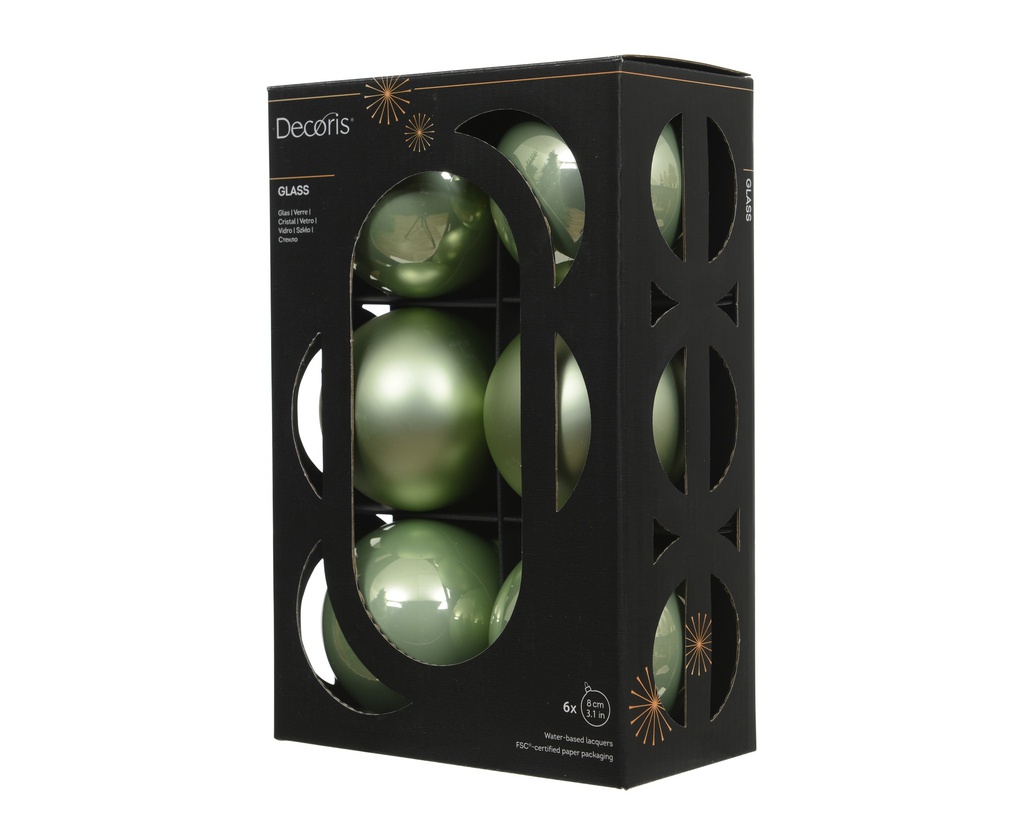 BOULES EN VERRE - VERT MATCHA - BOÎTE DE 6 UNITÉS - dia8.00cm