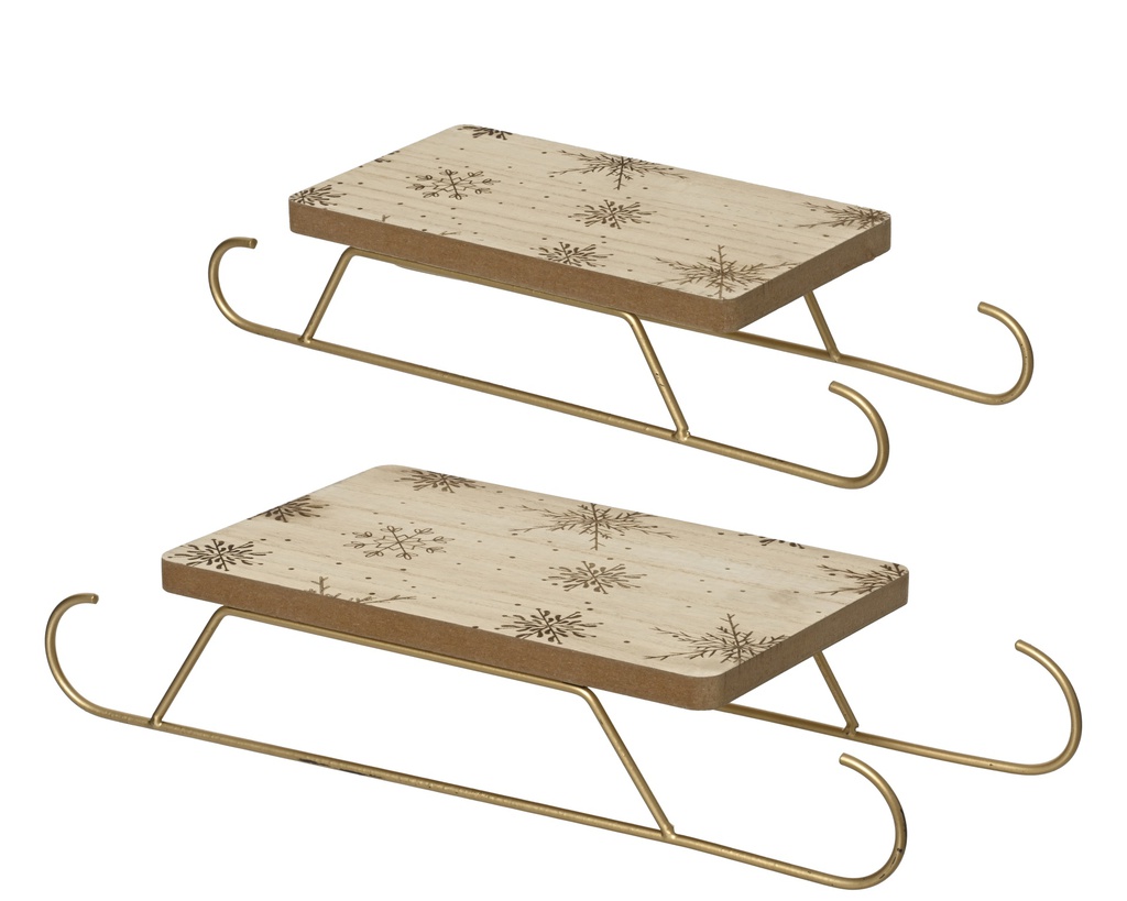TRINEO METAL/MADERA CON MOTIVO IMPRESO - SET DE DOS -  L37.00-W15.00-H7.00cm  L30.50-W11.00-H6.00cm