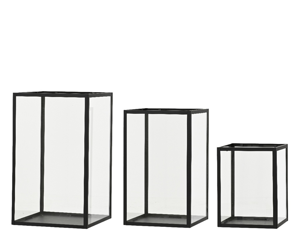 PORTAVELAS CRISTAL NEGRO SET DE 3 L24.00-W24.00-H40.00cm  L21.00-W21.00-H35.00cm  L18.00-W18.00-H24.00cm