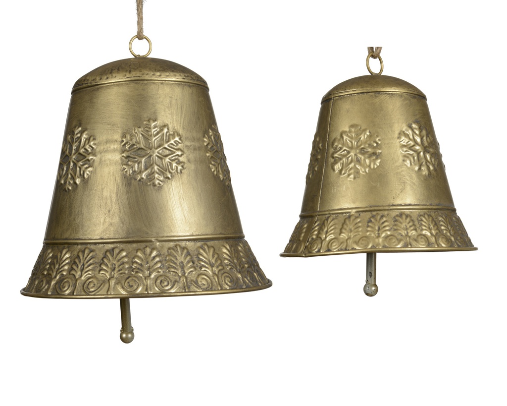 CAMPANA METAL GRABADO - DORADO - SET DE DOS -  L25.00-W25.00-H25.00cm  L20.00-W20.00-H21.00cm