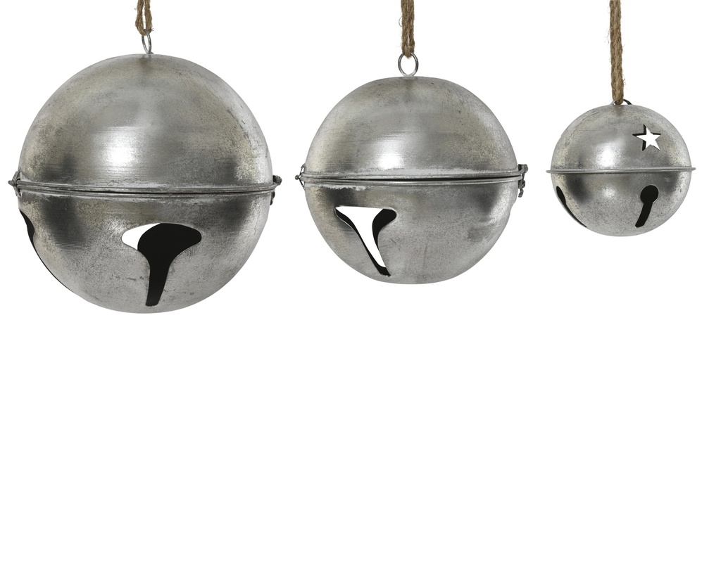 CLOCHES EN MÉTAL - LOT DE 3 - COULEUR ARGENT - dia24.00-H26.00cm  dia20.50-H21.00cm  dia14.00-H13.00cm