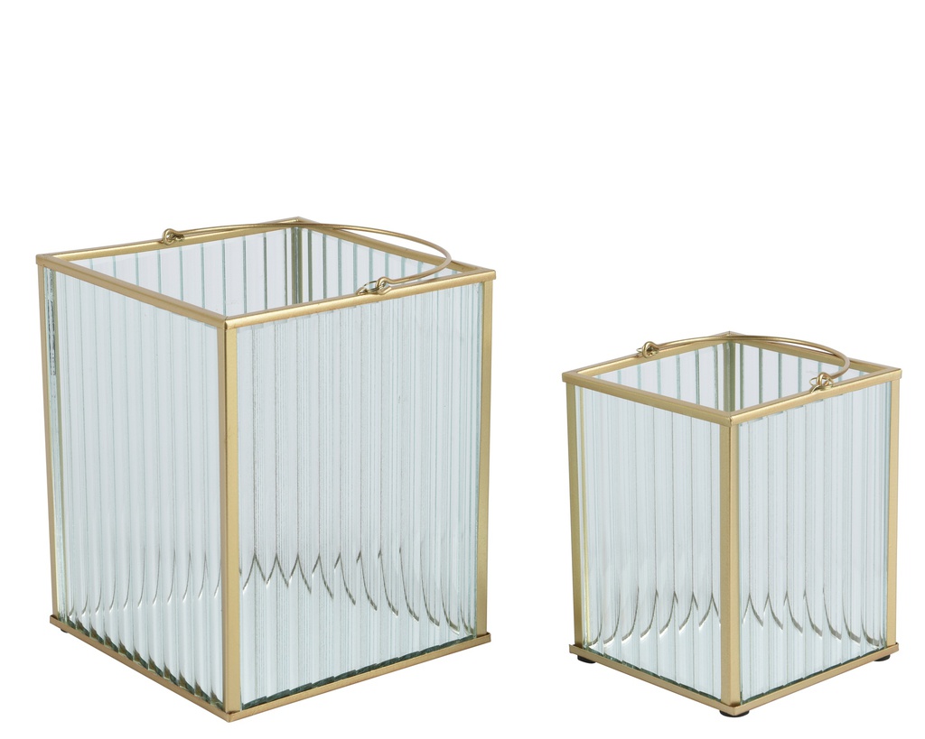 BOUGEOIRS EN VERRE - DORÉ/TRANSPARENT - LOT DE 2 - L14.00-W14.00-H17.00cm  L10.50-W10.50-H13.00cm