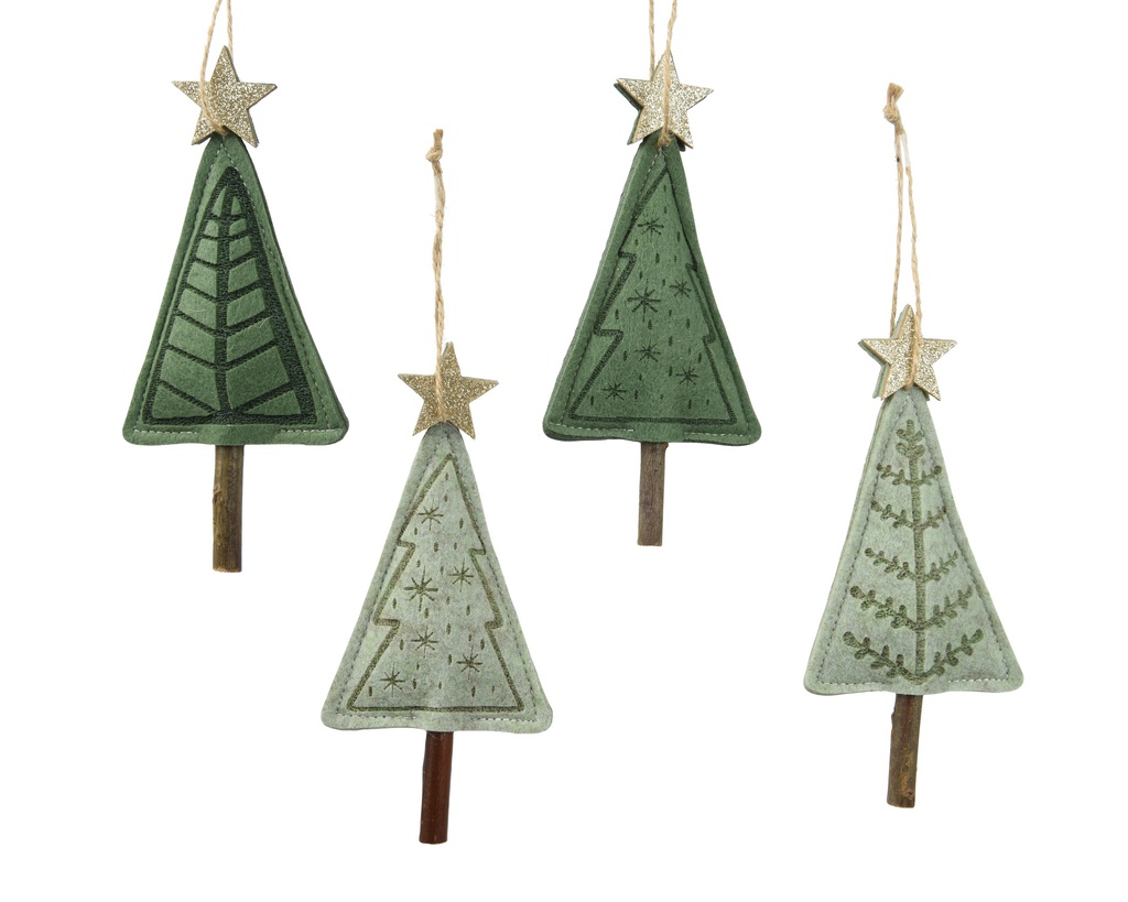 ***TREE FELT GLITTER STAR GREEN L2.00-W7.00-H14.00cm