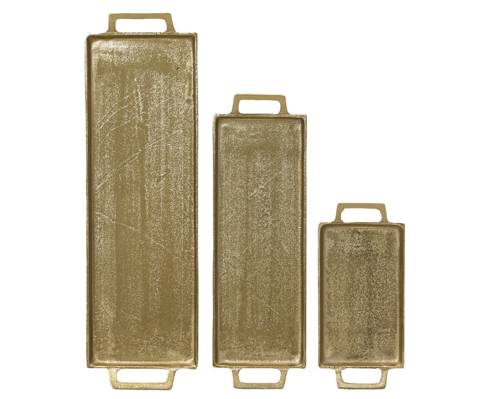 PLATEAUX EN ALUMINIUM - DORÉ - LOT DE 3 - L55.00-W16.00-H3.00cm  L43.00-W14.00-H3.00cm  L27.00-W13.00-H3.00cm