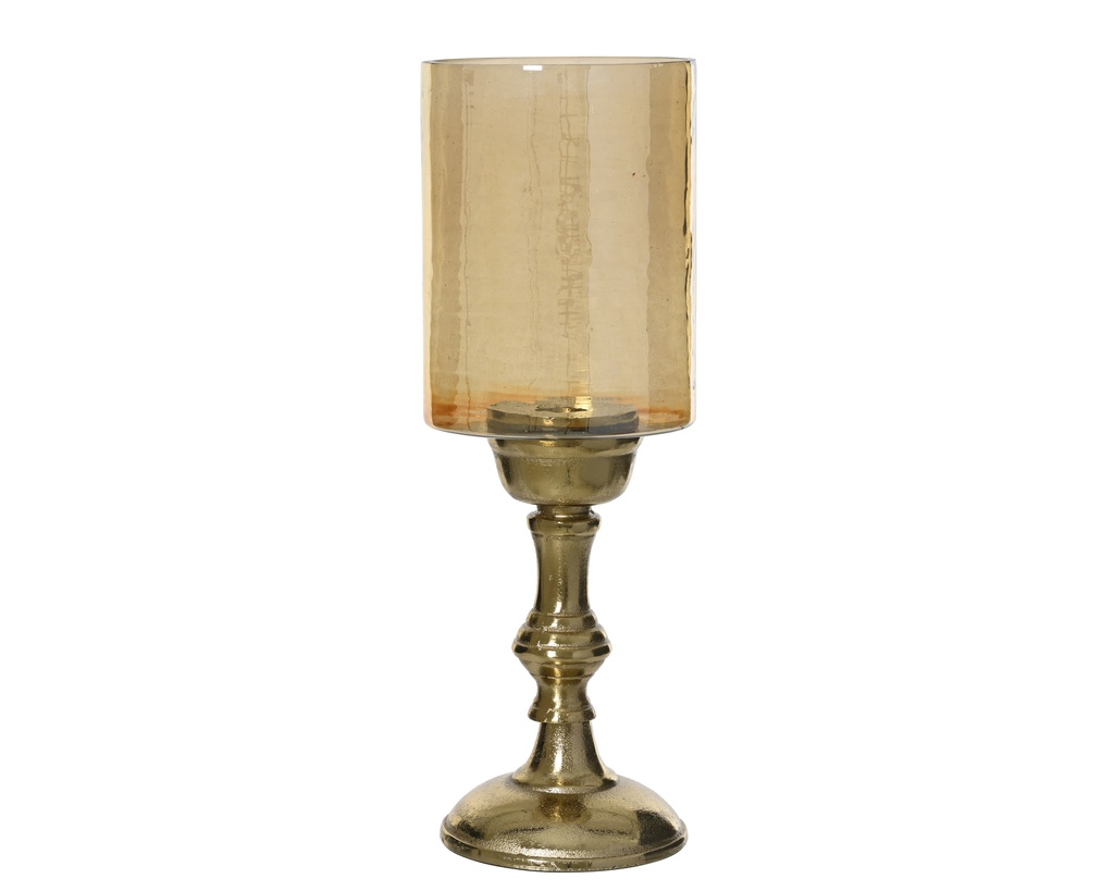 BOUGEOIR EN ALUMINIUM - DORÉ/AMBRÉ - L11.00-W11.00-H33.00cm