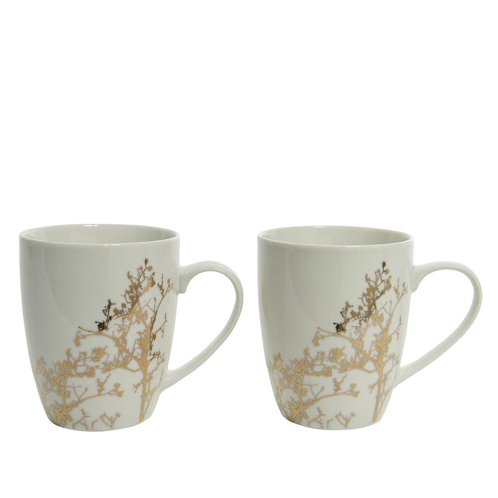 TAZA PORC RAMA BLC/ORO 12X10CM S/2