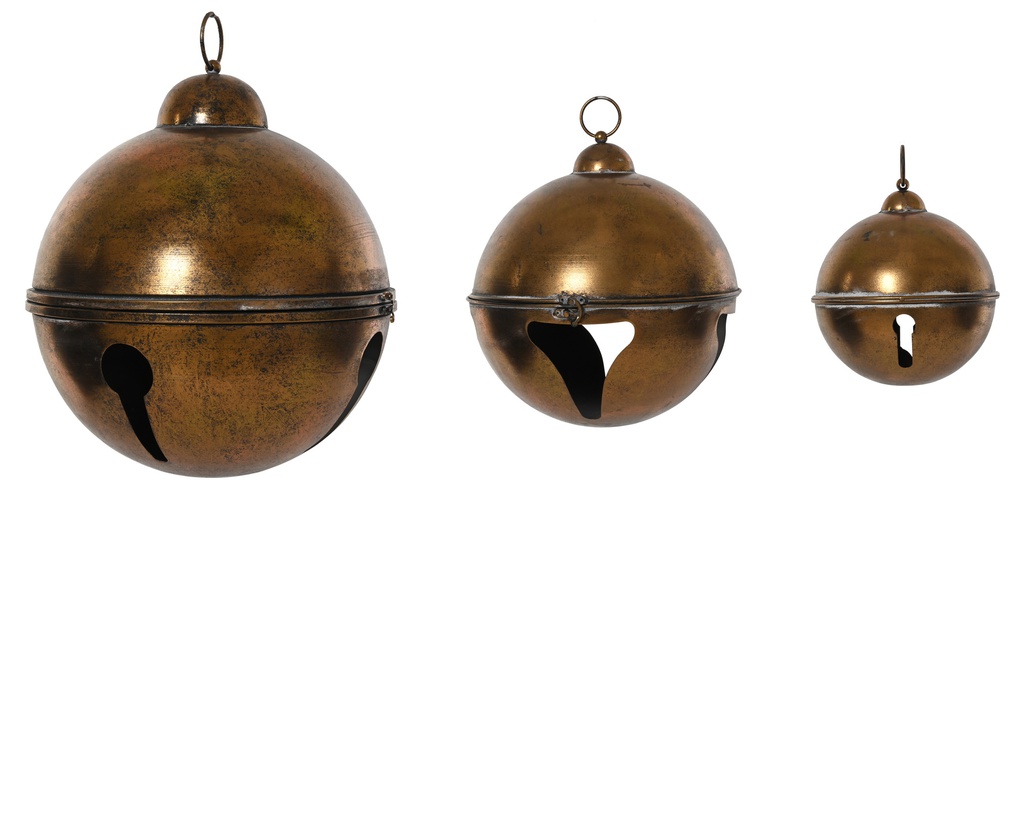 CLOCHES EN MÉTAL - LOT DE 3 - ROUGE - dia41.50-H47.00cm  dia30.50-H33.00cm  dia21.50-H22.00cm