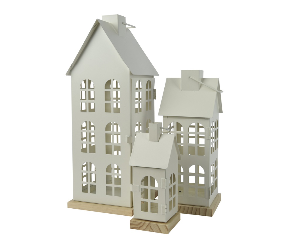 LINTERNA METAL BLANCO SET DE 3 L16.00-W16.00-H45.00cm  L12.00-W12.00-H30.00cm  L8.00-W8.00-H20.00cm
