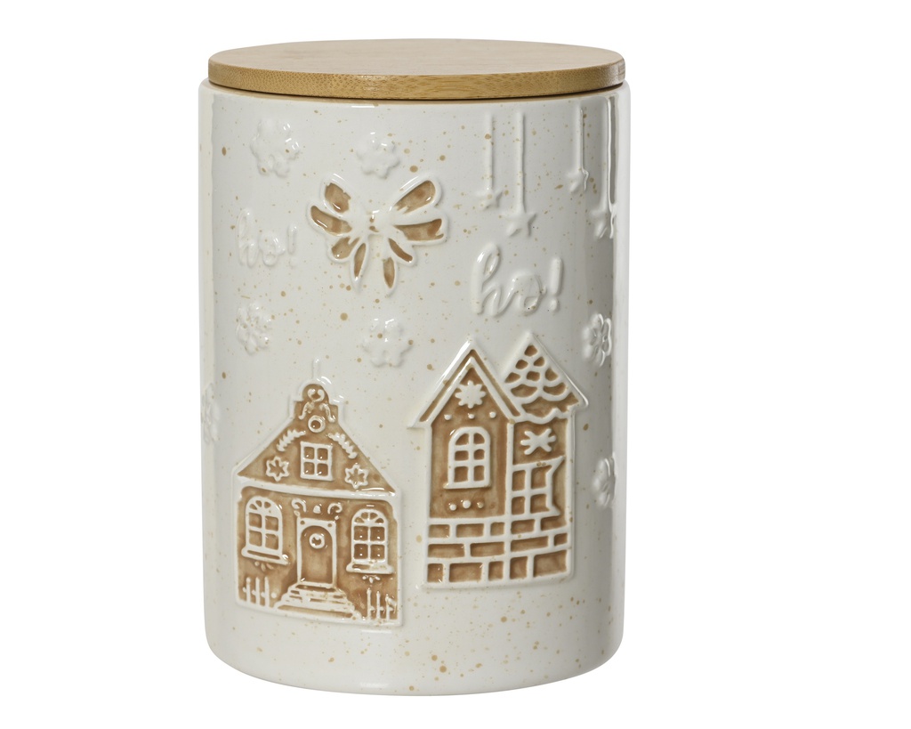 BOÎTE DE CUISINE BLANCHE AVEC MAISONS EN RELIEF - CÉRAMIQUE - dia11.70-H16.00cm
