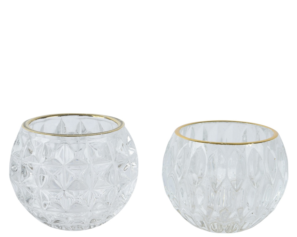 ***TEALIGHTHOLDER GLASS CLEAR/GOLD dia7.80-H6.00cm