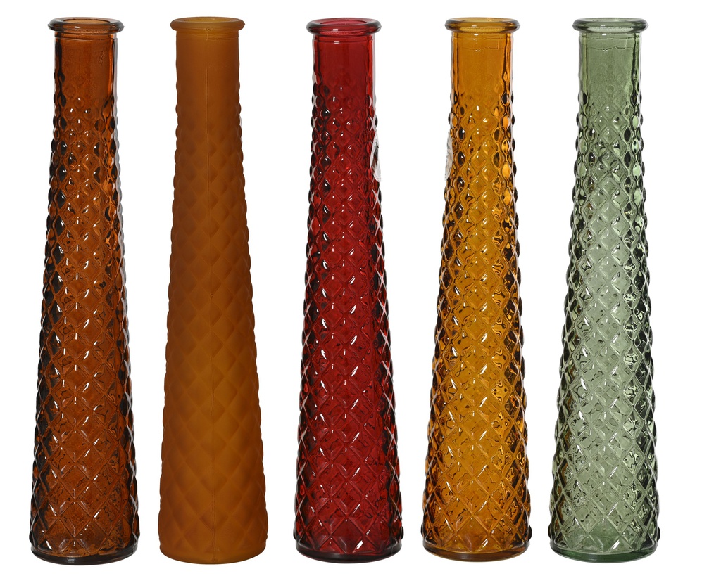  VASES EN VERRE RECYCLÉ - 5 COULEURS - PRIX À L' UNITÉ - dia7.00-H32.00cm