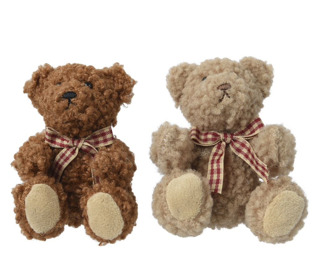 ***BEAR POLYESTER WITH CHECKED BOW ASSORTED L7.00-W6.00-H10.00cm