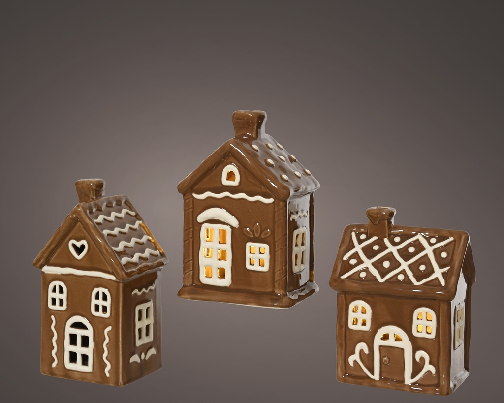 PETITES MAISONS AVEC DE LA LUMIÈRES - 3 MODÈLES - L8.00-W6.80-H14.60cm