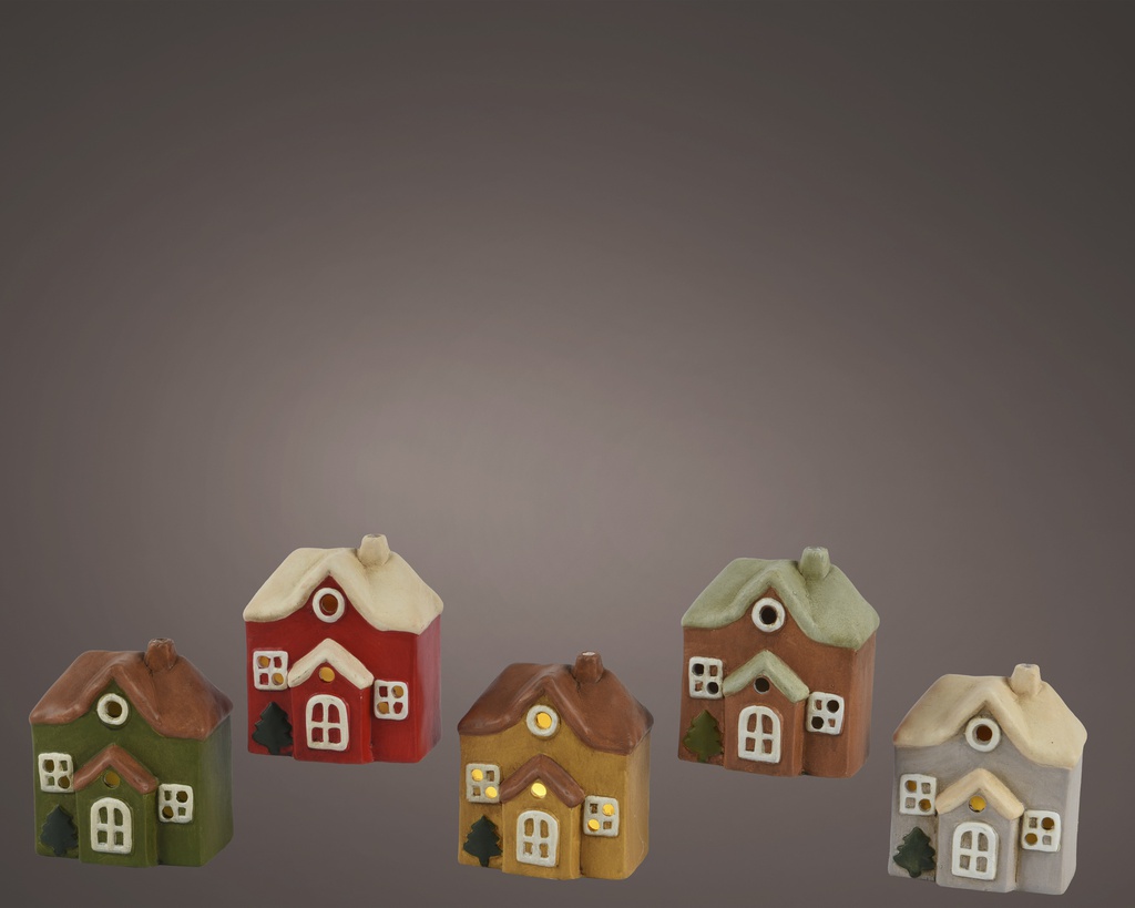 PETITES MAISONS AVEC DE LA LUMIÈRES - 5 MODÈLES - L10.30-W7.50-H12.20cm-1L