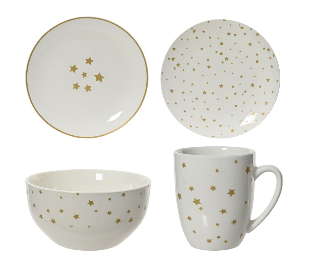 VAJILLA NAVIDEÑA COMPLETA - PORCELANA - DISEÑO NAVIDEÑO - 4 PAX  L27.50-W24.50-H27.50cm