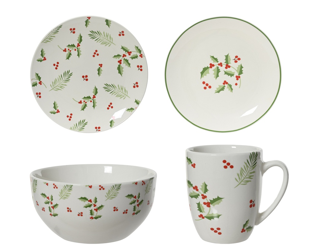 VAJILLA NAVIDEÑA COMPLETA - PORCELANA - DISEÑO NAVIDEÑO - 4 PAX - L27.50-W24.50-H27.50cm