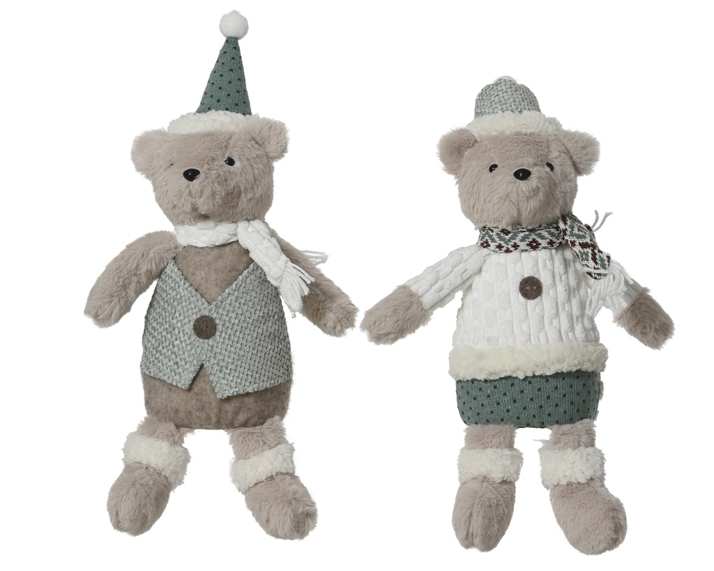 OURS EN PELUCHE HABILLÉS - TONS VERTS - 2 MODÈLES - PRIX À L'UNITÉ - L22.00-W12.00-H40.00cm