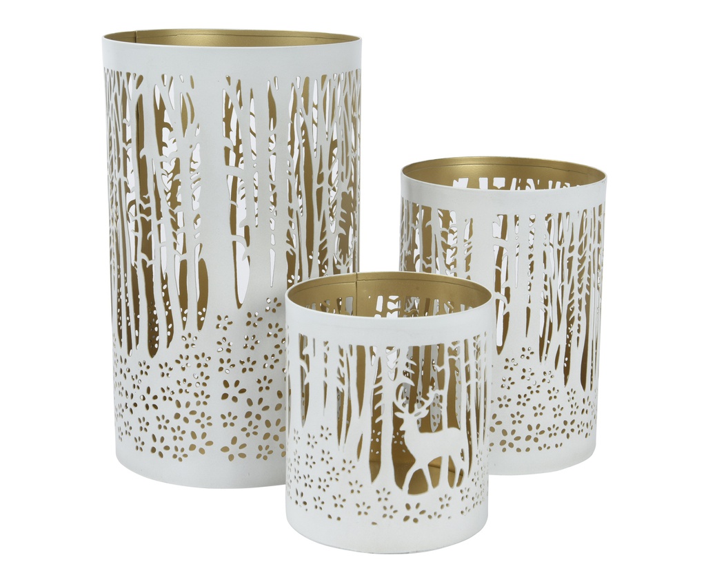 LINTERNA METAL BLANCO/ORO SET DE 3 L12.00-W12.00-H20.00cm  L10.00-W10.00-H13.00cm  L9.00-W9.00-H10.00cm