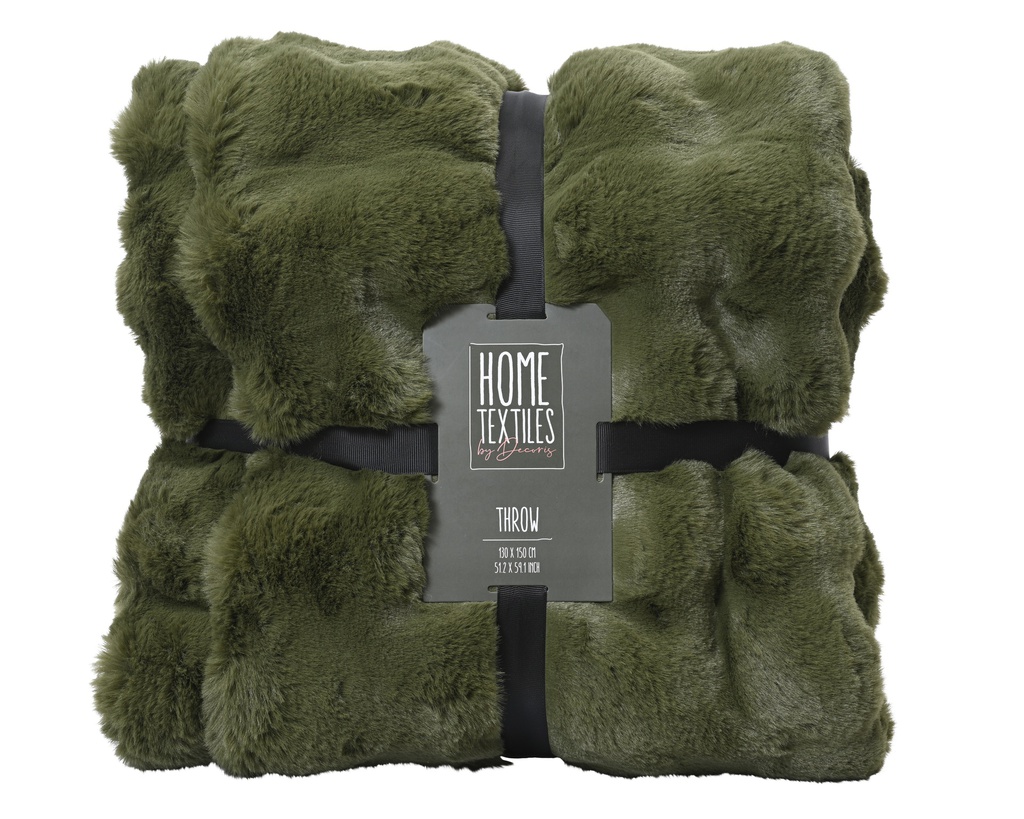 COUVERTURE EN FAUSSE FOURRURE - VERT PIN - MATIÈRE RECYCLÉES - L150.00-W130.00-H1.50cm