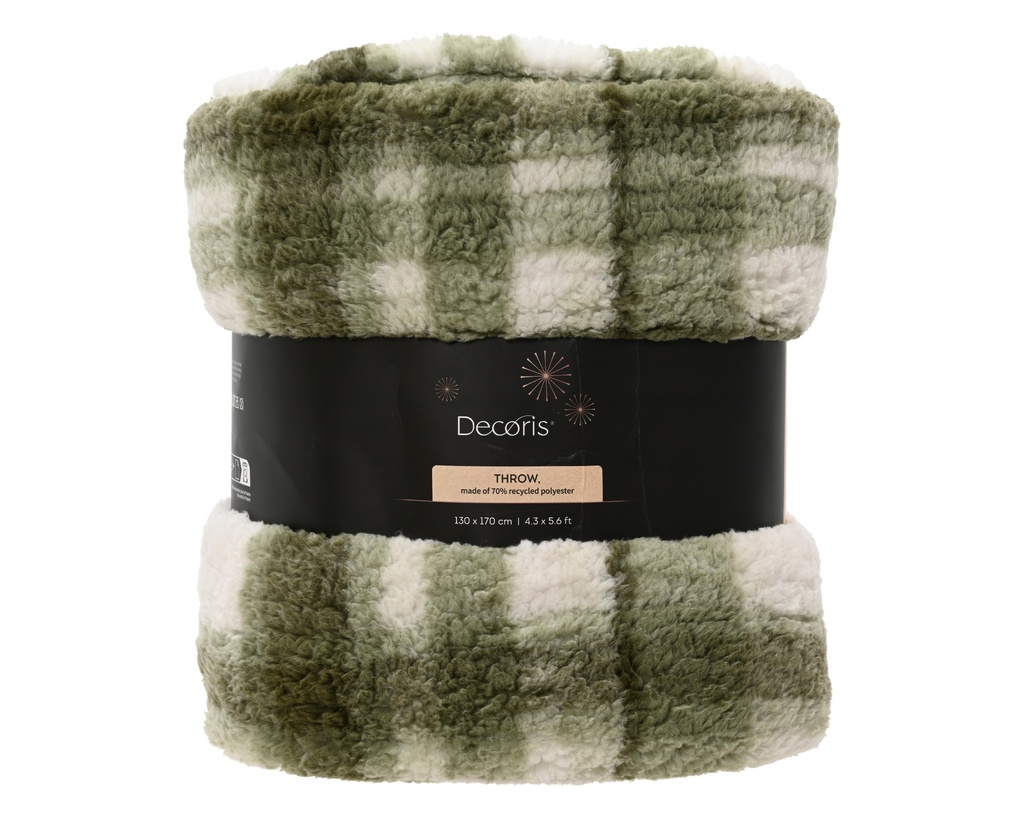 ***THROW POLYESTER GREEN/WHITE L130.00-W170.00-H0.80cm