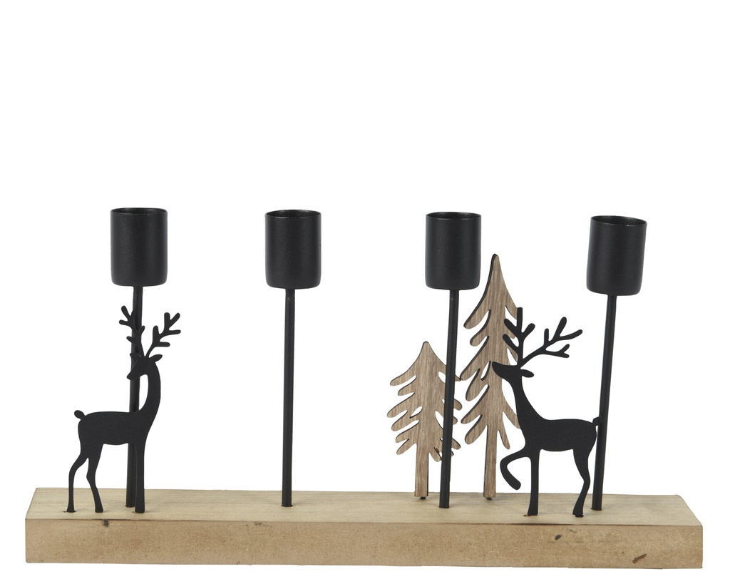 BOUGEOIRS EN MÉTAL ET BOIS AVEC MOTIFS CERF - L18.00-W5.00-H13.50cm