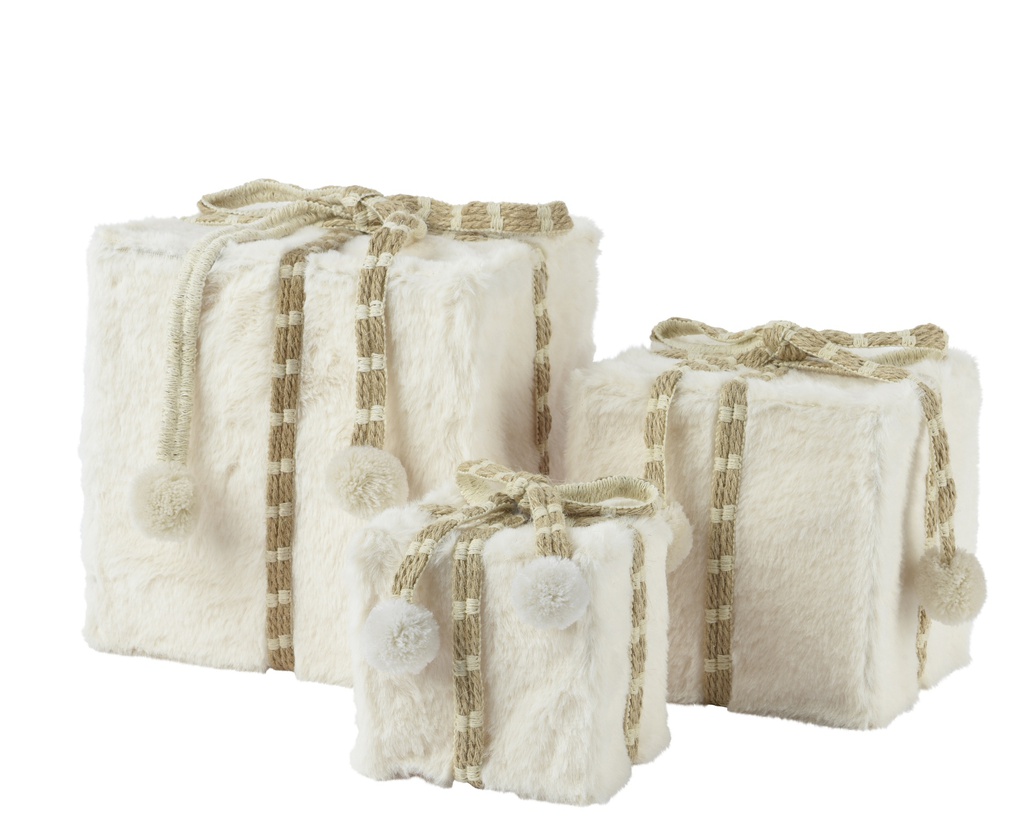 COFFRETS CADEAUX EN LAINE - BLANC - LOT DE 3 - L21.00-W21.00-H21.00cm  L16.00-W16.00-H16.00cm  L11.00-W11.00-H11.00cm