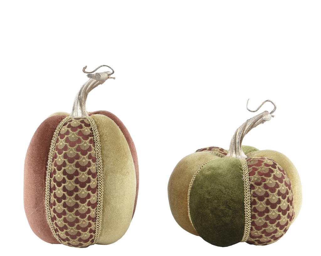 CITROUILLES EN VELOURS - 2 MODÈLES - PRIX À L'UNITÉ - L13.00-W13.00-H20.00cm